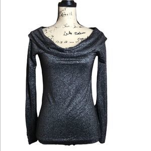 WHBM Sexy Black Metallic off shoulder Top Small